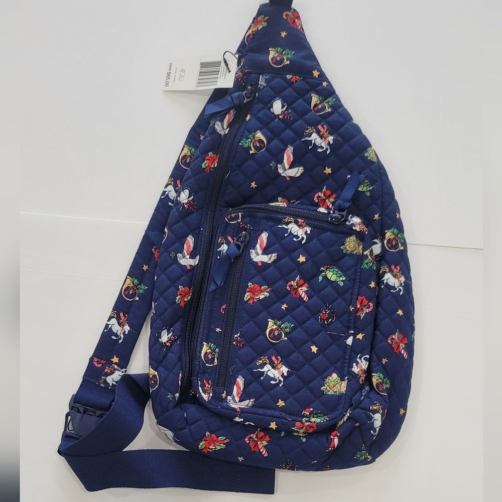 Vera Bradley Navy Blue Quilted Snow Globe Motifs Sling Backpack - Picture 2 of 11